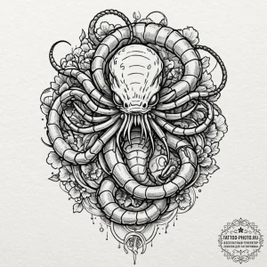 Linework tattoo of a facehugger, minimalist a... - эскиз тату (№1752147399_0, 10.07.2025 11:36) — tattoo-photo.ru