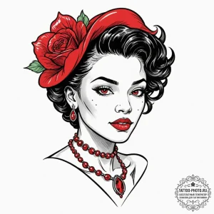 A neo-traditional portrait of ruby rhod, flam... - эскиз тату (№1752147475_0, 10.07.2025 11:37) — tattoo-photo.ru