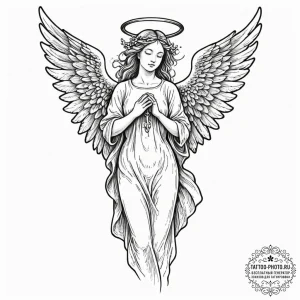 Angel, tattoo line art, black outline only, p... - эскиз тату (№1752148088_0, 10.07.2025 11:48) — tattoo-photo.ru