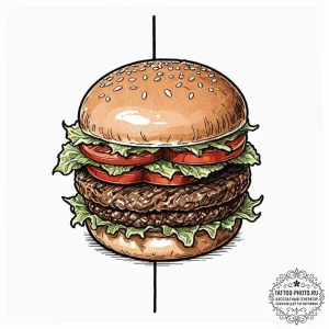 Hamburger, tattoo drawing outline, black and... - эскиз тату (№1752160566_0, 10.07.2025 15:16) — tattoo-photo.ru