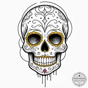 Sugar skull, tattoo drawing outline, on a cle... - эскиз тату (№1752161486_0, 10.07.2025 15:31) — tattoo-photo.ru