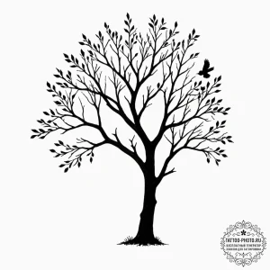 Tattoo design a bird's silhouette, with a tre... - эскиз тату (№1752161570_0, 10.07.2025 15:32) — tattoo-photo.ru