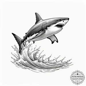 A great white shark breaching the water, capt... - эскиз тату (№1752161737_0, 10.07.2025 15:35) — tattoo-photo.ru