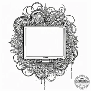 Tattoo design a stylized gaming monitor with... - эскиз тату (№1752162664_0, 10.07.2025 15:51) — tattoo-photo.ru