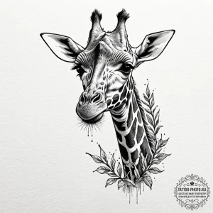 A giraffe gracefully eating leaves from a tal... - эскиз тату (№1752162832_0, 10.07.2025 15:53) — tattoo-photo.ru
