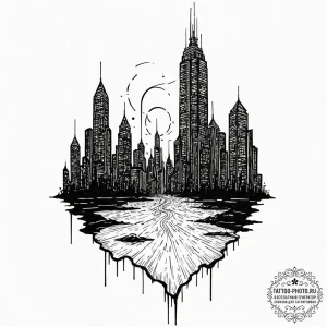 Tattoo design a futuristic city skyscraper wi... - эскиз тату (№1752163260_0, 10.07.2025 16:01) — tattoo-photo.ru