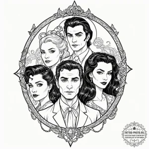 A sketch of the main characters from what we... - эскиз тату (№1752163687_0, 10.07.2025 16:08) — tattoo-photo.ru