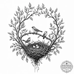 Tattoo design a tree branch with two birds' n... - эскиз тату (№1752164799_0, 10.07.2025 16:26) — tattoo-photo.ru