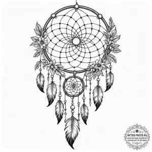 Tattoo sketch a stylized dreamcatcher with de... - эскиз тату (№1752166930_0, 10.07.2025 17:02) — tattoo-photo.ru