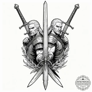 A linework tattoo of geralt's two swords, ste... - эскиз тату (№1752167182_0, 10.07.2025 17:06) — tattoo-photo.ru