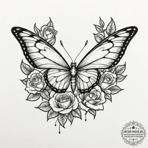 Tattoo design a butterfly with one wing made... - эскиз тату (№1752168967_0, 10.07.2025 17:36) — tattoo-photo.ru