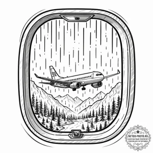 The view through a rain-streaked airplane win... - эскиз тату (№1752171731_0, 10.07.2025 18:22) — tattoo-photo.ru