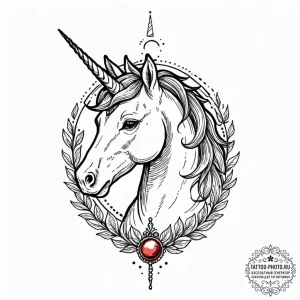 Unicorn, artistic tattoo sketch, black and re... - эскиз тату (№1752173246_0, 10.07.2025 18:47) — tattoo-photo.ru