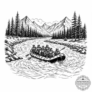 A person white water rafting down a turbulent... - эскиз тату (№1752173674_0, 10.07.2025 18:54) — tattoo-photo.ru