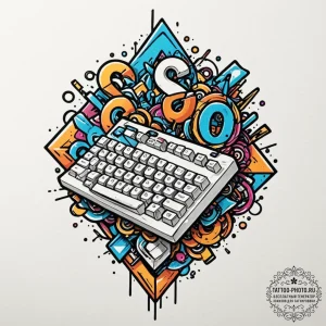 Tattoo design a stylized mechanical keyboard... - эскиз тату (№1752174602_0, 10.07.2025 19:10) — tattoo-photo.ru