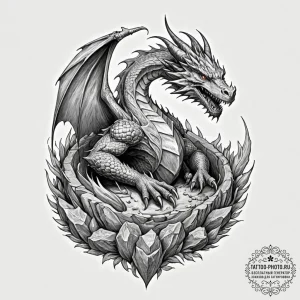 A sketch of smaug the dragon on his pile of g... - эскиз тату (№1752175447_0, 10.07.2025 19:24) — tattoo-photo.ru