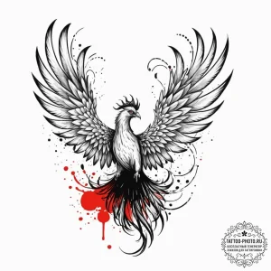 Phoenix, ink illustration for tattoo, on a cl... - эскиз тату (№1752176035_0, 10.07.2025 19:33) — tattoo-photo.ru