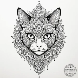 Tattoo sketch a stylized black cat, alluring... - эскиз тату (№1752176204_0, 10.07.2025 19:36) — tattoo-photo.ru