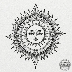 Tattoo sketch a stylized sun or moon with the... - эскиз тату (№1752177214_0, 10.07.2025 19:53) — tattoo-photo.ru