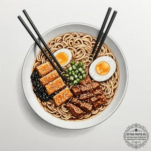 Tattoo design 'ramen bowl' on one, 'chopstick... - эскиз тату (№1752177298_0, 10.07.2025 19:54) — tattoo-photo.ru