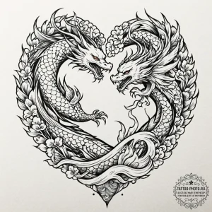 Tattoo sketch a phoenix's heart, a glowing em... - эскиз тату (№1752177631_0, 10.07.2025 20:00) — tattoo-photo.ru