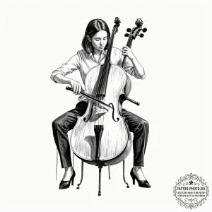 A person playing a cello with intense emotion... - эскиз тату (№1752177800_0, 10.07.2025 20:03) — tattoo-photo.ru