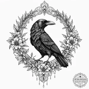 A taxidermy crow, tattoo flash sheet design,... - эскиз тату (№1752178638_0, 10.07.2025 20:17) — tattoo-photo.ru