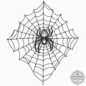 A spider in an ornate web on a mirror, tattoo... - эскиз тату (№1752178972_0, 10.07.2025 20:22) — tattoo-photo.ru