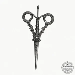 A minimalist tattoo of a single golden scisso... - эскиз тату (№1752179056_0, 10.07.2025 20:24) — tattoo-photo.ru