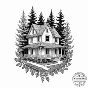 A sketch of the house of blue leaves, before... - эскиз тату (№1752179390_0, 10.07.2025 20:29) — tattoo-photo.ru