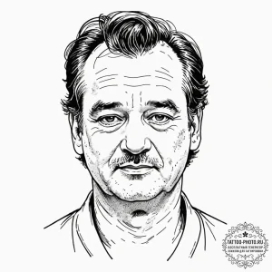 A sketch of bill murray's face, with a deadpa... - эскиз тату (№1752179896_0, 10.07.2025 20:38) — tattoo-photo.ru