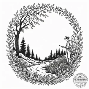 Tattoo sketch a minimalist garden scene, with... - эскиз тату (№1752180398_0, 10.07.2025 20:46) — tattoo-photo.ru