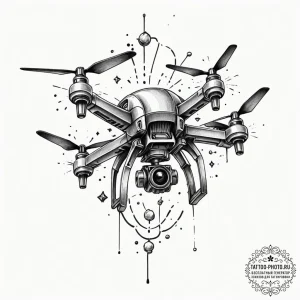 Tattoo sketch a small, stylized drone with gl... - эскиз тату (№1752180735_0, 10.07.2025 20:52) — tattoo-photo.ru