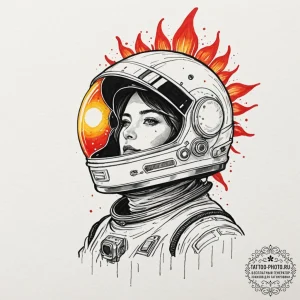Tattoo design a spacesuit helmet, its visor r... - эскиз тату (№1752180819_0, 10.07.2025 20:53) — tattoo-photo.ru