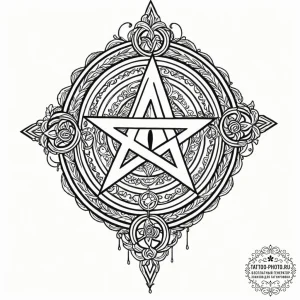 Pentacle, tattoo line art, detailed cross-hat... - эскиз тату (№1752181325_0, 10.07.2025 21:02) — tattoo-photo.ru