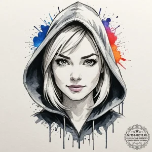 A watercolor sketch of spider-gwen (gwen stac... - эскиз тату (№1752182408_0, 10.07.2025 21:20) — tattoo-photo.ru