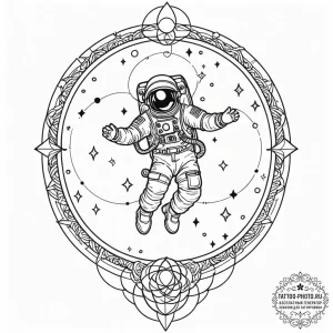 Tattoo design an astronaut, floating in the v... - эскиз тату (№1752183410_0, 10.07.2025 21:36) — tattoo-photo.ru