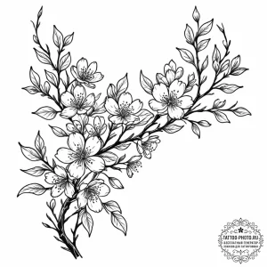 Tattoo sketch a branch of cherry blossoms, sy... - эскиз тату (№1752183913_0, 10.07.2025 21:45) — tattoo-photo.ru