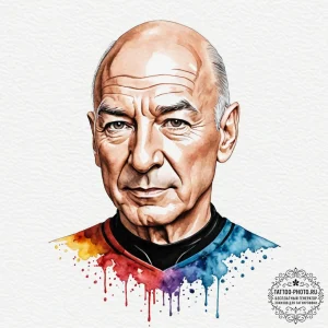 A watercolor portrait of captain jean-luc pic... - эскиз тату (№1752184331_0, 10.07.2025 21:52) — tattoo-photo.ru