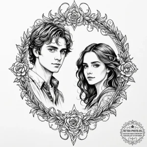 A sketch of the golden trio: harry, ron, and... - эскиз тату (№1752185005_0, 10.07.2025 22:03) — tattoo-photo.ru