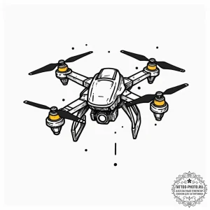 Tattoo sketch a small, stylized drone with gl... - эскиз тату (№1752185343_0, 10.07.2025 22:09) — tattoo-photo.ru