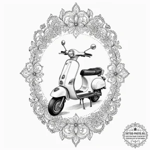 A modern, electric scooter parked on a city s... - эскиз тату (№1752185426_0, 10.07.2025 22:10) — tattoo-photo.ru