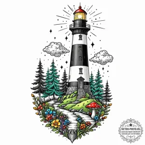 Tattoo design a mushroom that is also a light... - эскиз тату (№1752186180_0, 10.07.2025 22:23) — tattoo-photo.ru