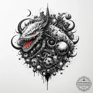 Trash polka composition of a nazgг»l on its f... - эскиз тату (№1752186857_0, 10.07.2025 22:34) — tattoo-photo.ru