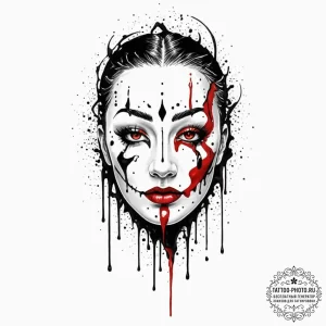 A trash polka sketch of the dalг­ mask, melti... - эскиз тату (№1752187192_0, 10.07.2025 22:39) — tattoo-photo.ru
