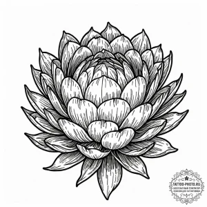 A close-up of a blooming artichoke flower., i... - эскиз тату (№1752188458_0, 10.07.2025 23:00) — tattoo-photo.ru