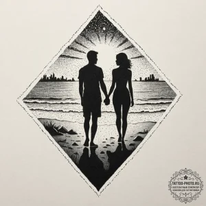 Tattoo sketch a silhouette of two people on a... - эскиз тату (№1752188880_0, 10.07.2025 23:08) — tattoo-photo.ru