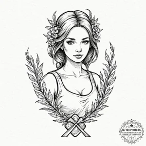 Tattoo design a virgo maiden tidying up chaot... - эскиз тату (№1752189718_0, 10.07.2025 23:21) — tattoo-photo.ru