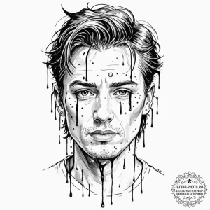 Trash polka sketch of roy batty's face with t... - эскиз тату (№1752189802_0, 10.07.2025 23:23) — tattoo-photo.ru
