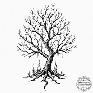 Tattoo sketch a single, powerful tree struck... - эскиз тату (№1752190388_0, 10.07.2025 23:33) — tattoo-photo.ru